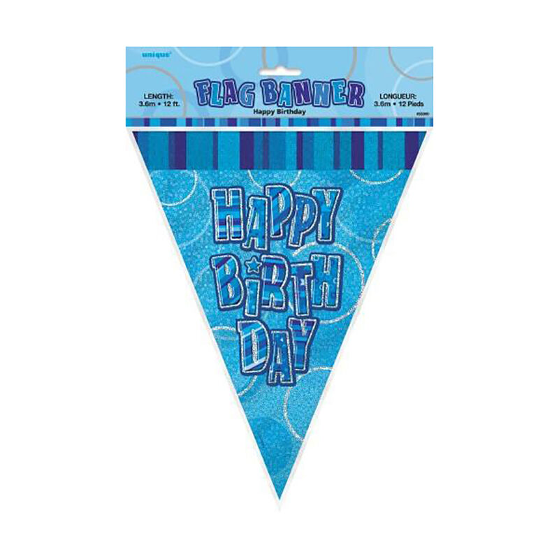 GLITZ BLUE FLAG BANNER - HAPPY BIRTHDAY | The Famous Arthur Daley's